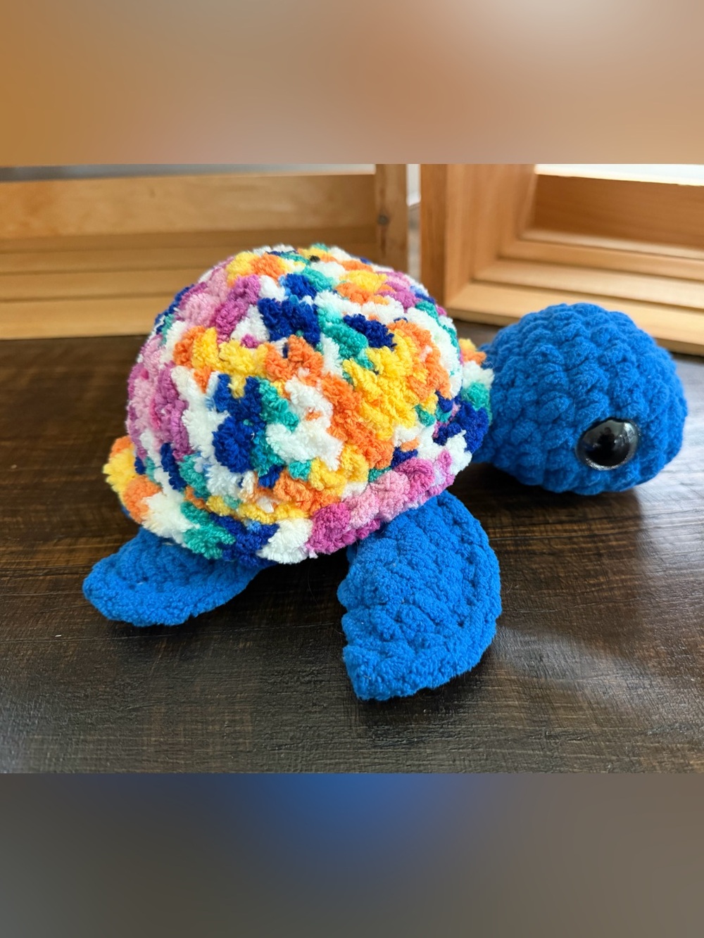 Plush Crochet Sea Turtle: Multi/Royal Blue